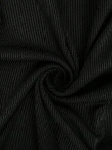 SHEIN LUNE Camiseta de manga corta y cuello redondo de mujer, negra, acanalada y de uso versátil para el verano - Negro - Ver 7