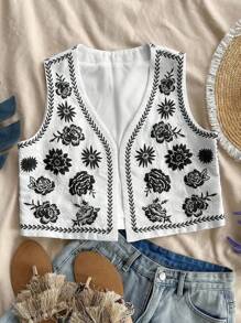 Soleia Blusa bordada casual, simple y de moda para uso diario - Blanco y Negro - Ver 4