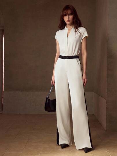 MOTF PREMIUM 女士夏季休闲简约纯色缺口领蝙蝠袖宽松衬衫