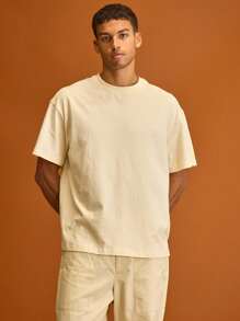 Musero Men Oversized Block Graphic Tee Short Sleeve Drop Shoulder Summer Holiday Vacation - Apricot - View 1