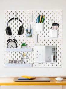 1Pc Nail Board With Hooks And Accessories, Wall Mounted Storage Shelves For Bedrooms, Bathrooms, And Study Rooms, Steel Plate Structural Panels, White Steel Plate Backup, HIPS Steel Plate For Dual Room Process Rooms And Vehicle Rooms, HIPS Nail Board Easy To Install, Bathroom Organizer