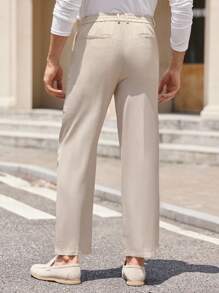 Manfinity VCAY Men's Casual Woven Tapered Suit Pants Men Beige Pants Men Summer Pants Men Lightweight Pants Beige Slacks For Men Men Dress Pants