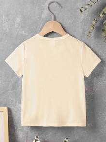 SHEIN Áo thun ngắn tay cơ bản in chữ, phong cách thường ngày dành cho bé trai - Màu be - Xem 2