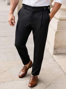 Manfinity Homme Men's Casual Solid Color Slant Pocket Solid Color Formal Long Vacation Loose Dress Pants, Suitable For Husband, Boyfriend Gift