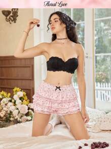 Women's Strapless, Underwire, Boned, Cup Lining, Uplift, Half-Cup, Non-Slip, Lace Patchwork, Romantic, Open-Back, Off-Shoulder Bra - Black - View 5