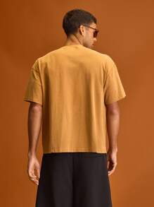 Musero Men Oversized Large Graphic Tee Short Sleeve Drop Shoulder Summer Holiday Vacation - Khaki - View 3