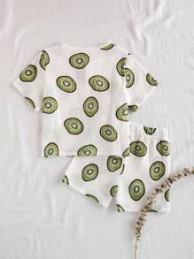 Vintaside Kids 2pcs/Set Cute Watermelon Print Baby Boy Casual Short Sleeve Top And Shorts Set - Green - View 2