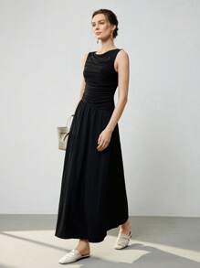 Uhlyne Vestido casual vintage de diseño minimalista elegante y de moda, con diseño plisado de unicolor de alta gama para mujeres