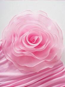 Rafferiza 夏季优雅纯色 3D 花朵褶皱紧身抹胸连衣裙长款女装 - 粉色 - 查看 3