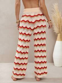 L'Amorae Pantalones de vacaciones de pierna ancha con ondas de ganchillo, con flecos y detalles de cuentas - Multicolor - Ver 2