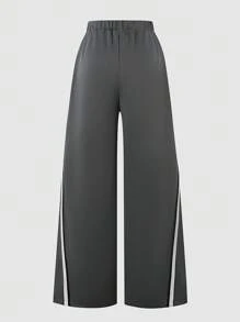 SHEIN Casual Letter Webbing Patchwork Slit Straight Leg Pants For Teen Boy Chic For Autumn/Winter Fall - Grey - View 2