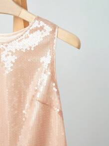 Chiquease 女士亮片圆领背心，简约时尚休闲日常穿着 - 香檳色 - 查看 4