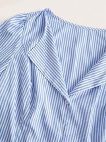 Sweetra Abito casual da donna con scollo a V, maniche lunghe, vita incavardata, a righe, linea ad A, adatto per feste, taglie comode - Blu - Visualizzare 4