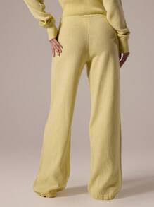 MUSERA 低腰抽绳罗纹针织阔腿休闲裤，适合秋冬季日常办公穿着，黄色系，适合圣诞节、工作、秋季等各种场合，尽显时尚格调。