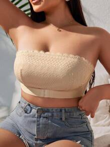 SHEIN 2 件套加大码抹胸文胸，防滑不显胸，可爱浪漫蕾丝抹胸，夏季 - 彩色 - 查看 4