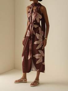 Vesra Đầm Maxi hở lưng in họa tiết hoa phong cách nghỉ mát cho nữ - Nhiều màu - Xem 3