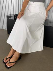 Dazy Plus Váy Jeans Dài Rộng Dáng Chữ A Màu Trơn Cỡ Lớn Thu/Đông - trắng - Xem 1