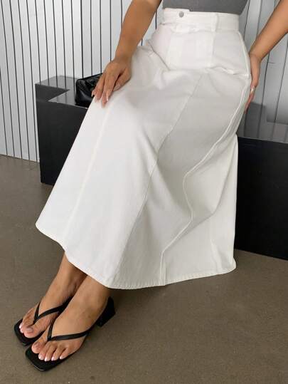 Dazy Plus Plus Size Solid Color A-Line Loose Long Denim White Skirt Jeans Skirt Fall/Winter