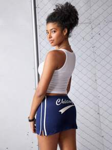 Streetz SHEIN Sport 字母印花活力街头风格女式短裙 - 藏蓝色 - 查看 4