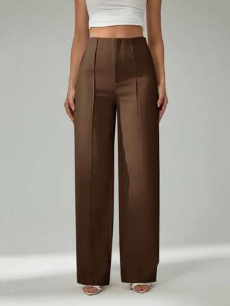 SHEIN Tall Summer Ladies Light Beige Suit Pants, Commuting And Elegant Dating