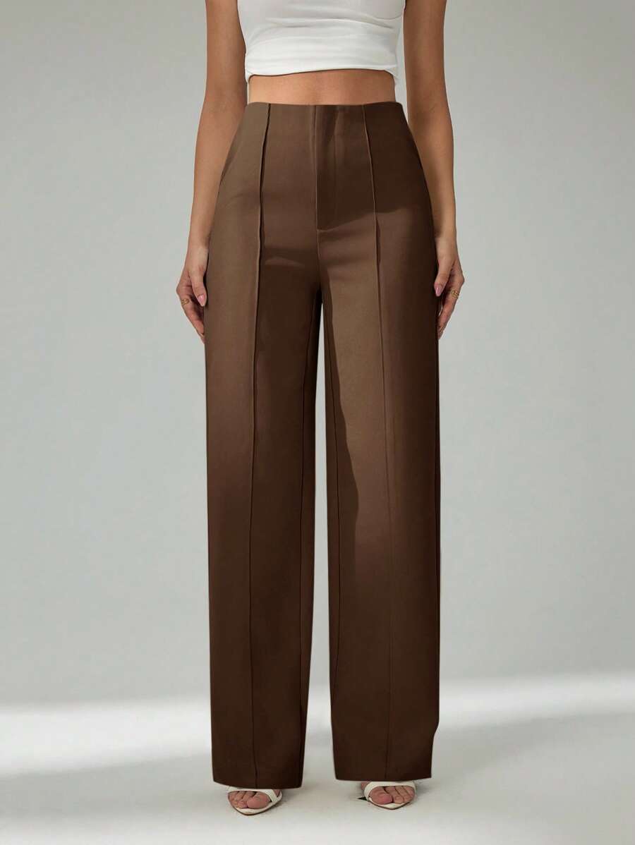 SHEIN Tall Summer Ladies Light Beige Suit Pants, Commuting And Elegant Dating - Brown - View 1