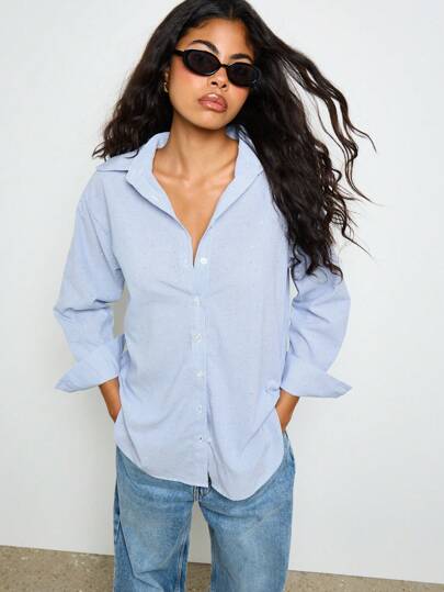 AiiRZ 经典细条纹纽扣衬衫 超大号办公室工作商务休闲专业领长袖上衣 浅色细条纹