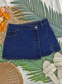 EMERY ROSE 女式蓝色时尚休闲牛仔迷你裙，夏季 - 深色水洗藍 - 查看 1