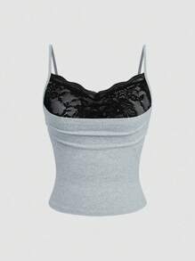 Celisse Plus Size Women Commuter Minimalist Contrast Color Lace Splice Camisole - Grey - View 2