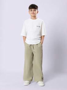 SUMWON 拉上尼龙阔腿裤轻便透气休闲旅行户外探险春秋季下装带侧袋和篮球标志 - 軍綠色 - 查看 2