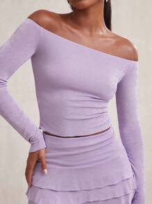 NYA SZN Figurbetonte gerippte Top mit Rüschenbesatz, flieder lila süßer Sommer-Look - Violett - Übersicht 2