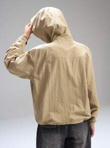 LYSMO Áo khoác gió trơn dài tay có khóa kéo phía trước dành cho nữ, chất liệu vải không co giãn, quần áo thu đông cho nữ - Màu Khaki - Xem 2