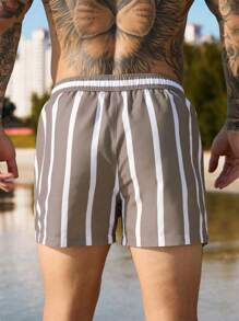 ZELFYO Quần short đi biển có túi rút dây họa tiết sọc dành cho nam, thích hợp mặc đi biển mùa hè, đi nghỉ mát - Nhiều màu - Xem 2