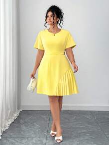 Elenzga 大码女式优雅简约褶皱连衣裙