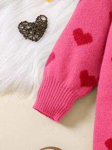 女童休闲爱心印花圆领长袖连衣裙，秋冬女童粉色爱心毛衣连衣裙，女童粉色毛衣连衣裙，女童毛衣连衣裙，秋季粉色长袖毛衣连衣裙 - 粉色 - 查看 5