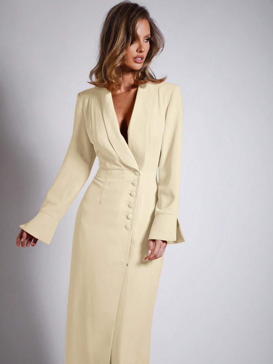 COSMINA Đầm dự tiệc dài màu đỏ thanh lịch cho nữ - Màu be - Xem 1