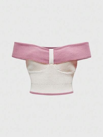 Adorable pull tricoté sexy à épaules dénudées, pull-over tricoté pour l'automne et l'hiver