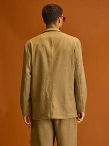 Musero 男士休闲修身双排扣西装外套，夏季度假必备 - 棕色 - 查看 3