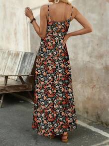 SHEIN LUNE 女士舒适弹力针织花卉印花休闲连衣裙，适合春夏季度假 - 彩色 - 查看 2