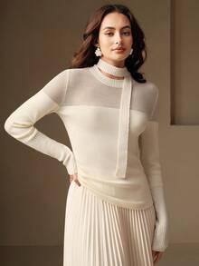 Anewsta Áo len chắp vá mềm mại, nhẹ và trong suốt, phong cách Pháp, thanh lịch, giản dị, mùa thu/đông - trắng - Xem 3