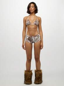 SUMWON WOMEN Triangle Halter Bikini Swimsuit Stylish High Fashion Animal Print Pattern Resort Wear Beach Vacation Pool Side Bathing Suit