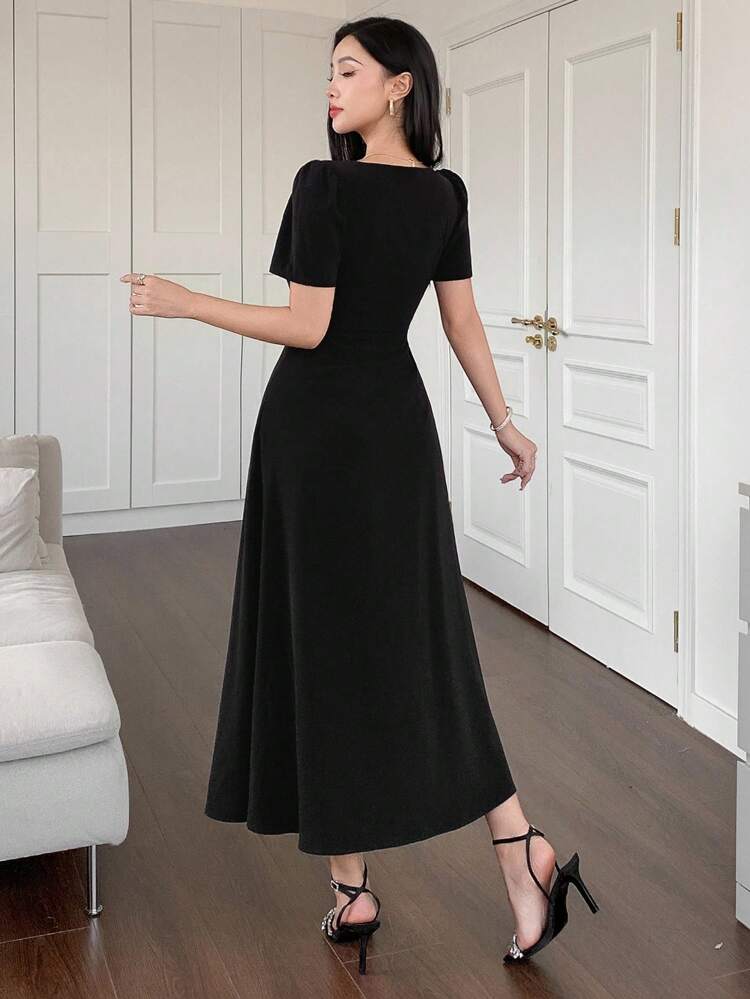 Women Elegant Commuter Color Block Patchwork Dress