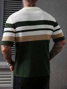 Manfinity Homme 男式撞色条纹短袖针织上衣 - 彩色 - 查看 2