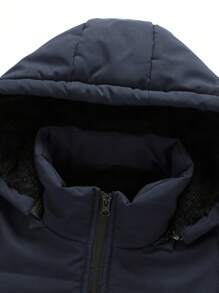 Manfinity Homme 男士长袖休闲多功能抓绒连帽户外防风冬装外套，保暖，藏蓝色，秋季 - 深灰色 - 查看 5