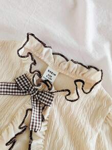 SHEIN 女宝宝可爱休闲百搭纹理面料蝴蝶结长袖夹克适合春夏秋冬日常穿着 - 杏色 - 查看 8