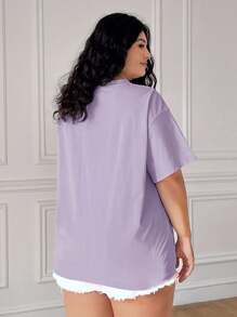 Solflare Plus Size Beach Vacation,Casual Daisy Embroidered Short Sleeve T-Shirt,Summer Spring Tops - Purple - View 2