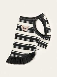 PETSIN 1pc Pet Dog/Cat Black Striped Cute Bear Embroidery Elastic Comfortable Casual Harness Dress - Multicolor - View 3