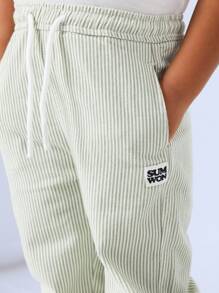 SUMWON 套穿式条纹斜纹棉休闲裤，春秋季日常舒适儿童款，弹性腰带可调节抽绳裤，休闲百搭。 - 綠色 - 查看 7