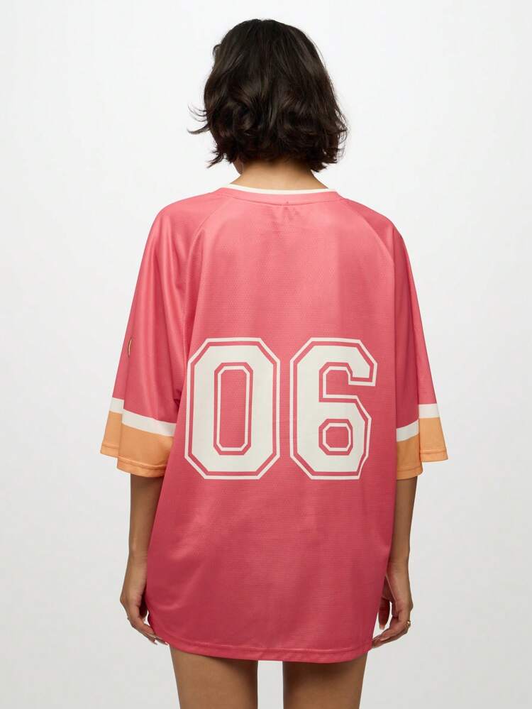 SUMWON WOMEN Oversized Football Jersey With Paradise Print And Palm Trees