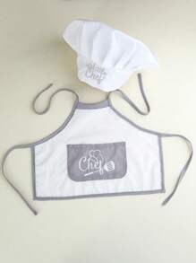SHEIN 新生儿摄影服装男宝宝白色厨师帽和围裙套装婴儿拍摄道具1个月100天宝宝拍照道具 - 彩色 - 查看 2