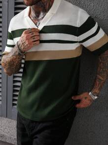 Manfinity Homme 男式撞色条纹短袖针织上衣 - 彩色 - 查看 3